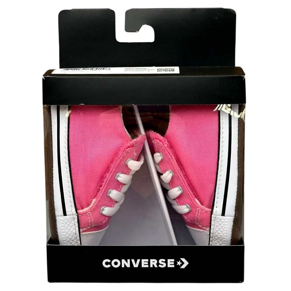 Converse Newborn Baby Girls Crib Sneakers Size 4 Pink-White Canvas Shoes Slip-on